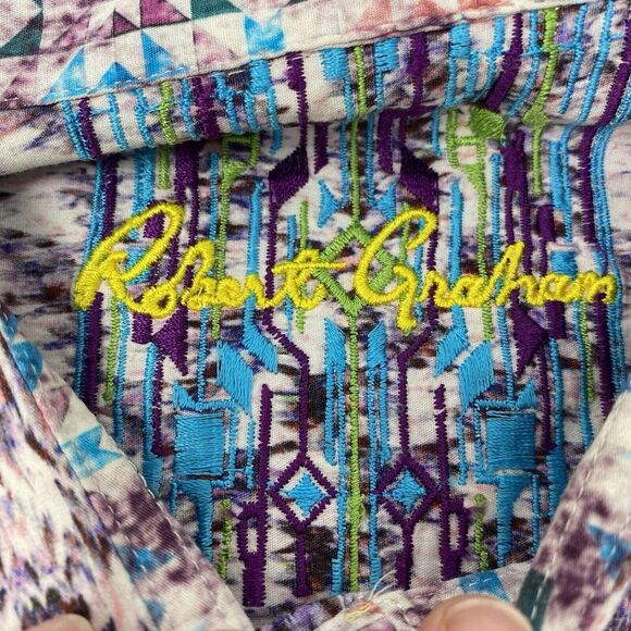 Robert Graham Men's Classic‎ Fit XL Purple Paisley Flip Cuff Long Sleeve Shirt - Picture 4 of 7